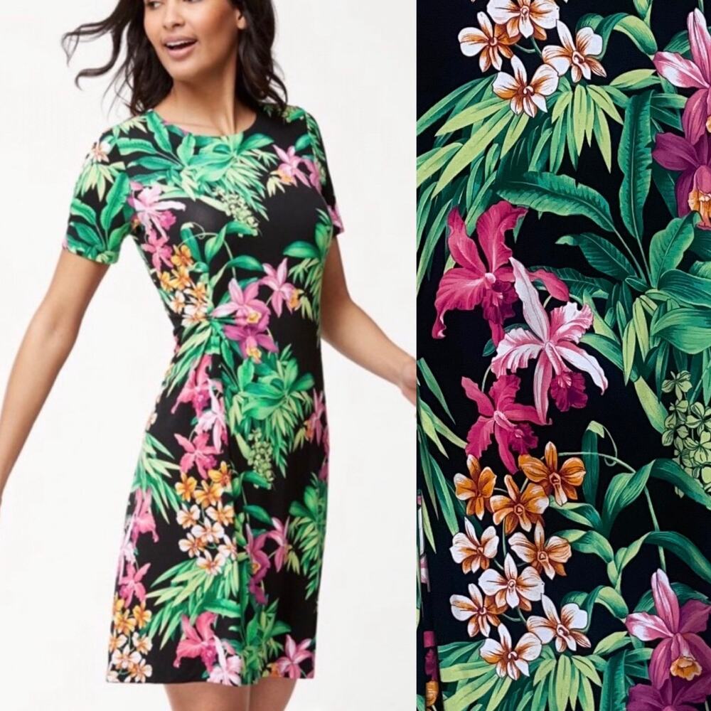 Tommy Bahama Floriana Tambour Shirt Sleeve Knitted Floral Dress (0136) (FL)